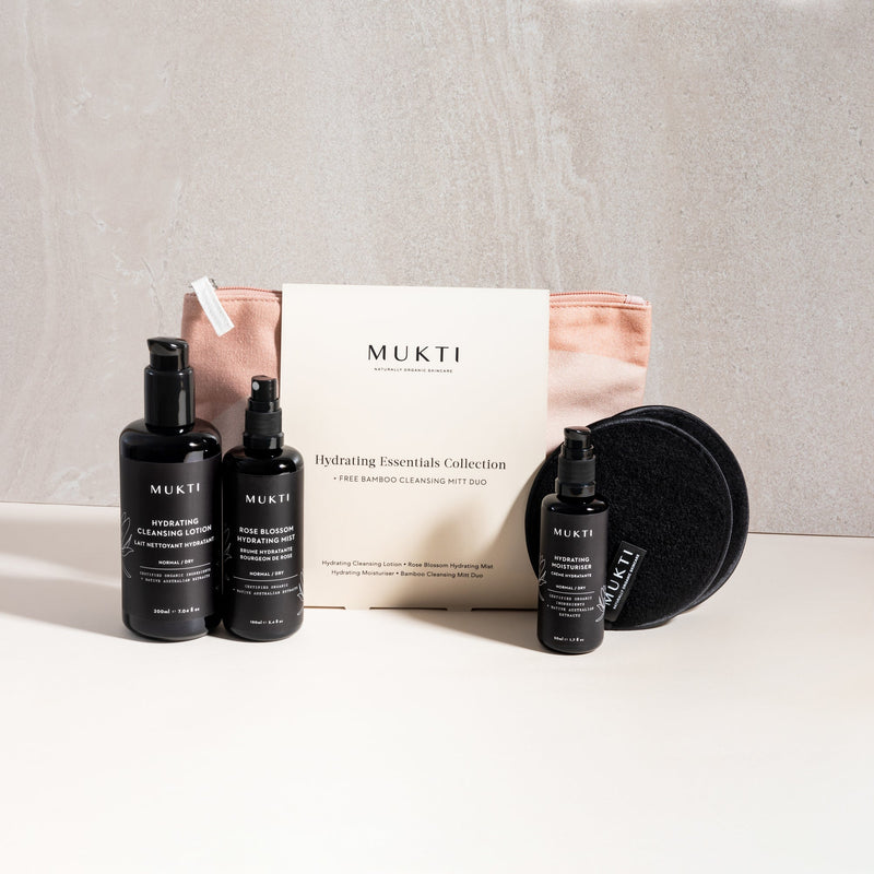 Hydrating Essentials Collection + FREE Cleansing Mitt Duo - Mukti Organics
